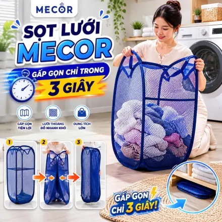 Sọt lưới đựng quần áo giặt thoáng khí cỡ lớn 72L gấp gọn thông minh - Túi giỏ đựng đồ giặt cứng cáp